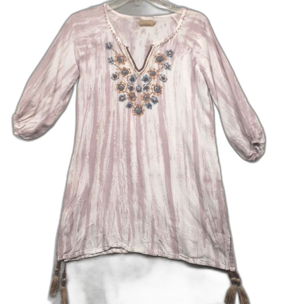 Skemo Kids Sz XL Secret Garden Tunic Top Embroidered Tassel Hem Purple Boho